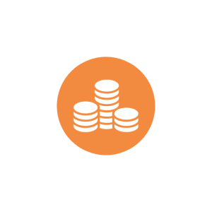 Orange circle with white coins icon