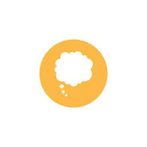 Yellow circle with white thought bubble icon