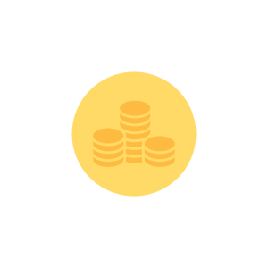 Coins icon in a yellow circle graphic