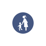 Blue and white parent and child icon graphic