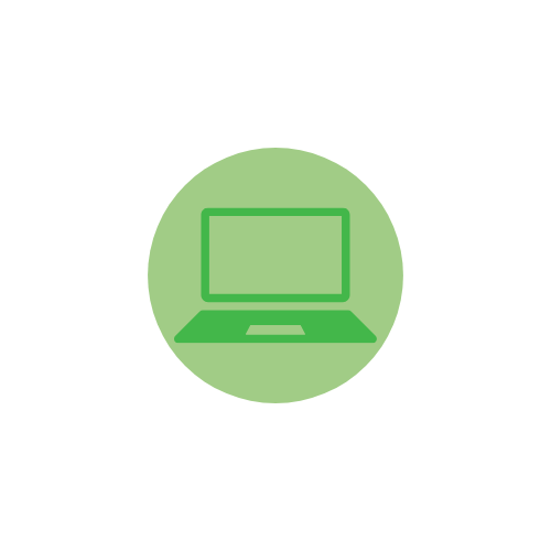 Green laptop icon on light green circle background