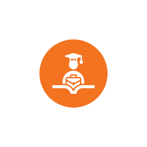 teacher profession white and orange circle icon