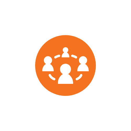 network of people white and orange circle icon