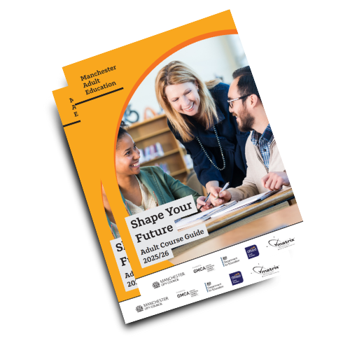 Mock up front cover image of the MAES 2025/26 Adult Course Guide