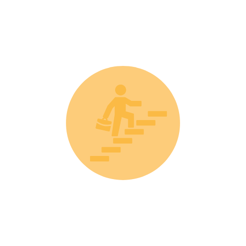 Yellow circle person climbing ladder graphic icon