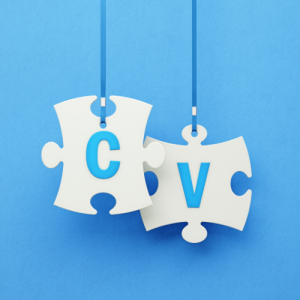 Jigsaw puzzle pieces with the words CV on