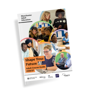 Front cover of the 26/27 MAES Prospectus, with images of learners and colourful circles