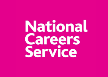 National Careers Service logo on pink background