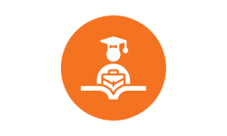 teacher profession white and orange circle icon