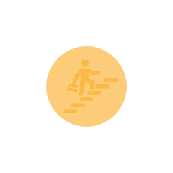 Yellow circle person climbing ladder graphic icon