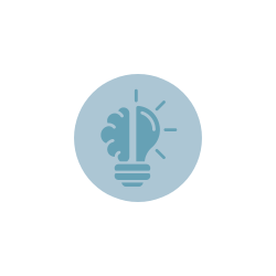 Brain & lightbulb icon on blue background