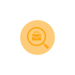 Yellow briefcase in magnifying glass icon graphic