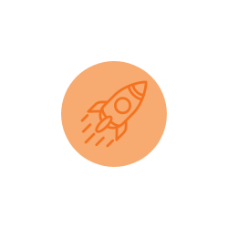 Orange rocket icon circle graphic