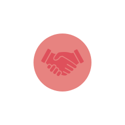 Pink handshake icon on a light pink circle background