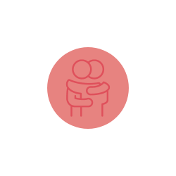 Two people hugging icon on light pink background