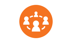 network of people white and orange circle icon