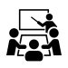 Icon graphic of a teacher in a classroom with three students